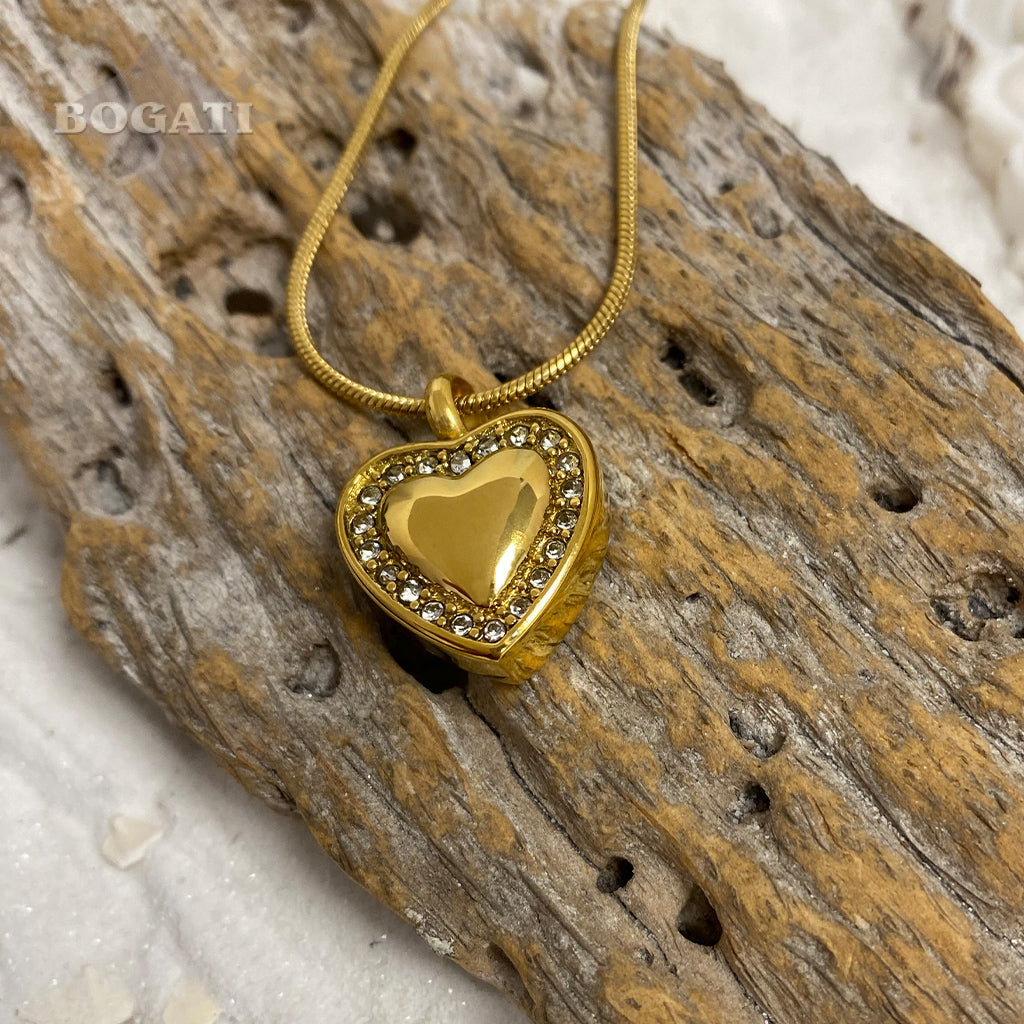 J-754- Heart with Rhinestones - Pendant with Chain