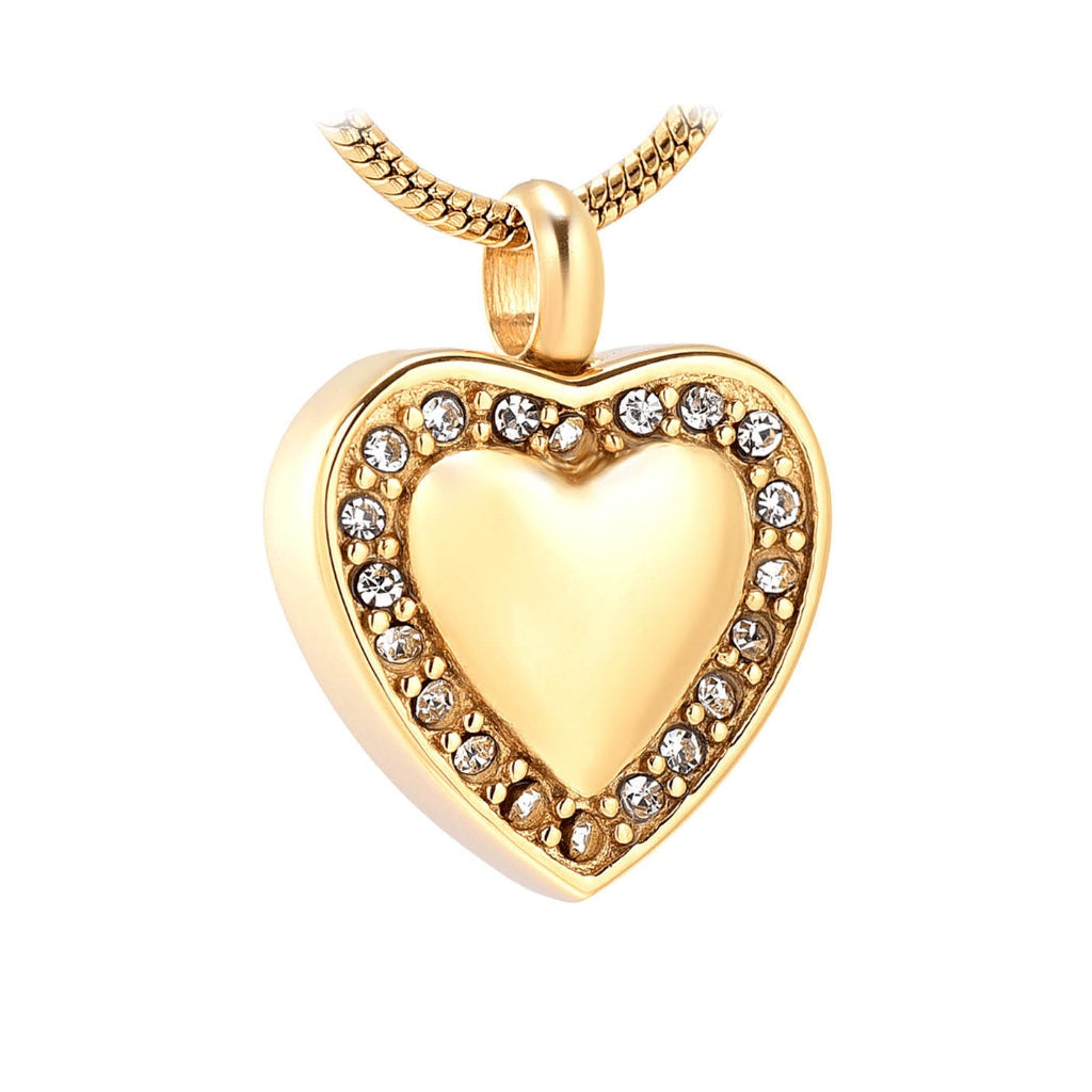 J-754- Heart with Rhinestones - Pendant with Chain - Gold