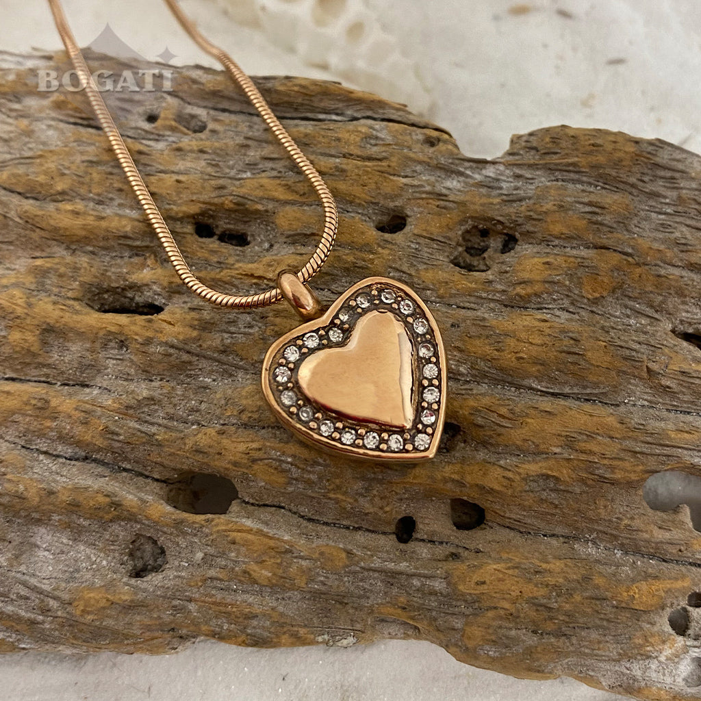 J-754- Heart with Rhinestones - Pendant with Chain