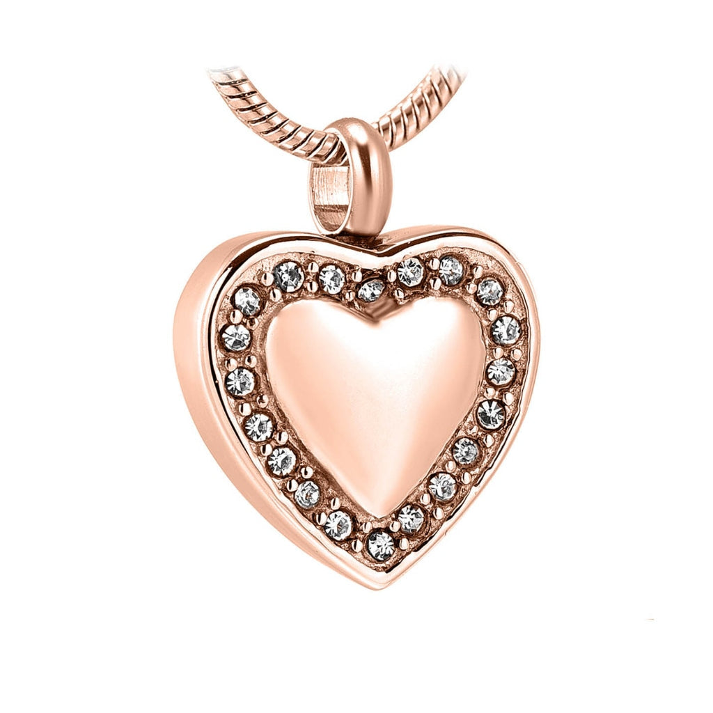 J-754- Heart with Rhinestones - Pendant with Chain - Rose Gold