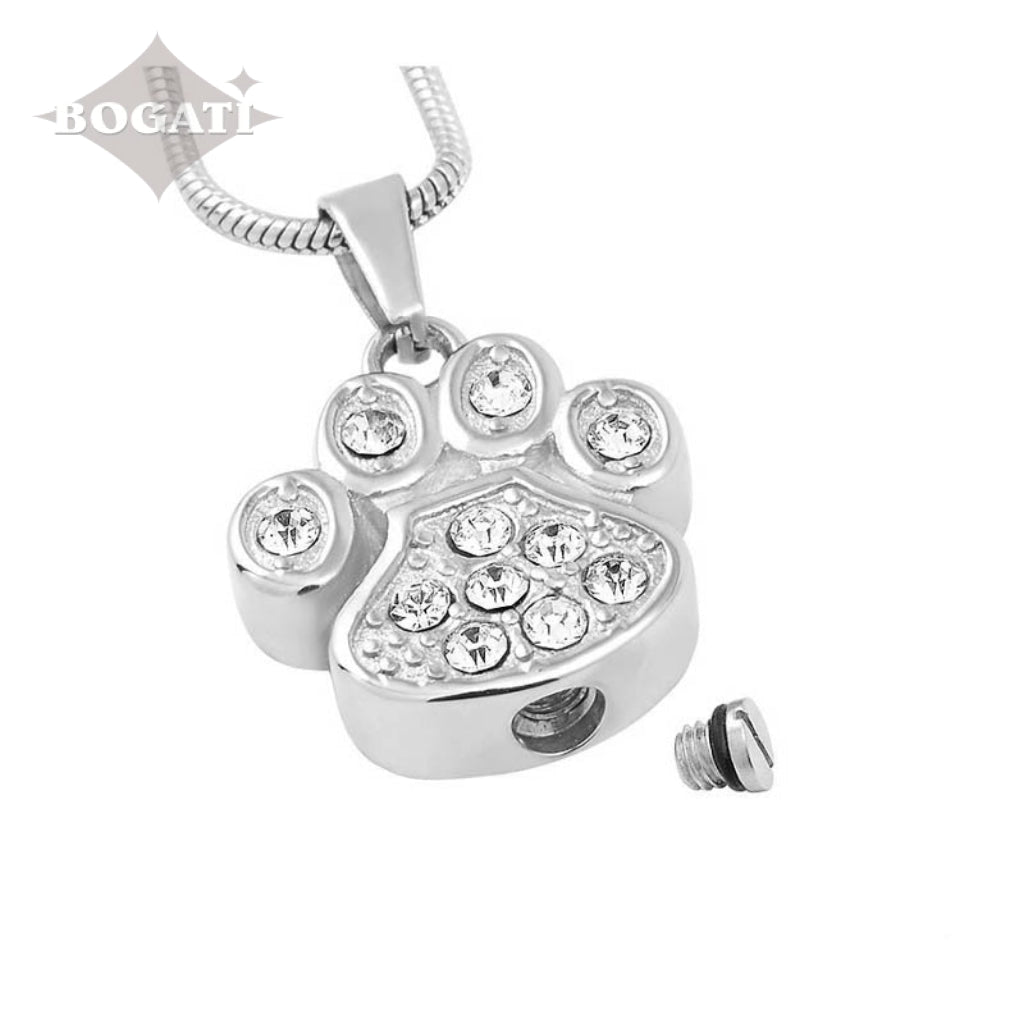 J-756 Paw with Rhinestones – Pendant with Chain -opens from the base