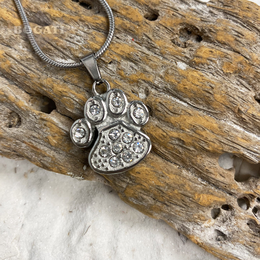 J-756 Paw with Rhinestones – Pendant with Chain - Clear