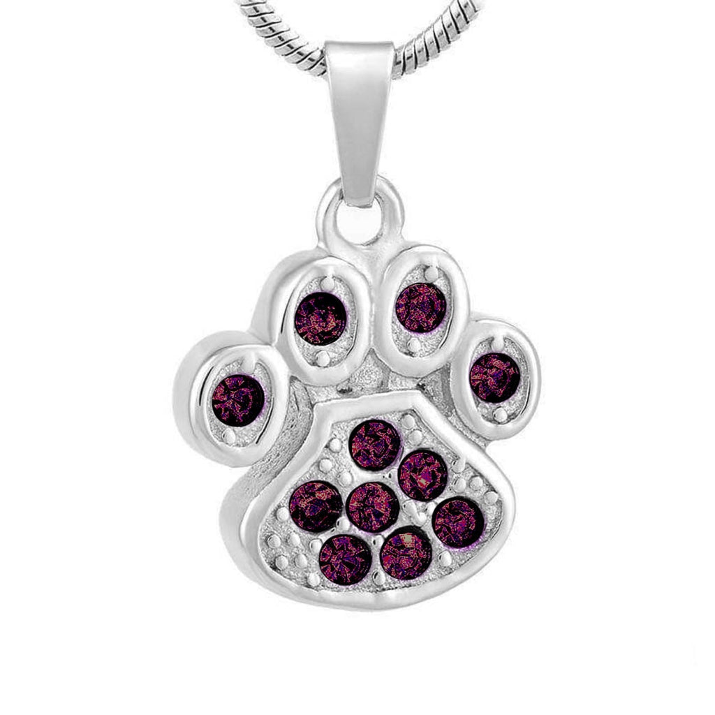 J-756 Paw with Rhinestones – Pendant with Chain - Purple