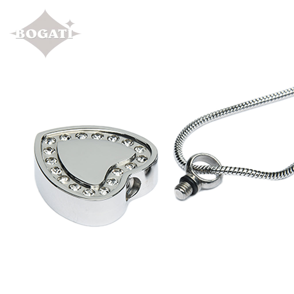 J-764- Silver Heart with Rhinestones – Pendant with Chain - Pack of 10