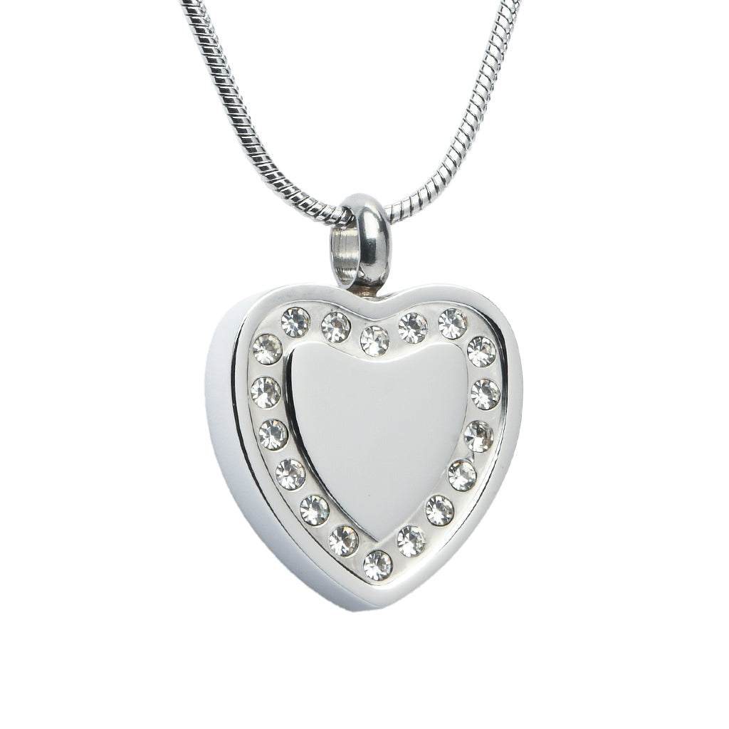 J-764- Silver Heart with Rhinestones - Pendant with Chain