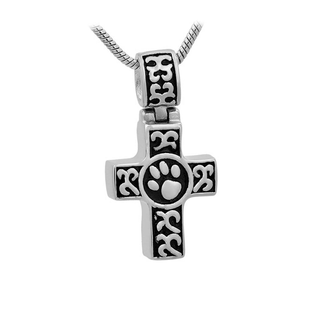 J-780 - Celtic Cross with Paw Print - Silver-tone - Pendant with Chain