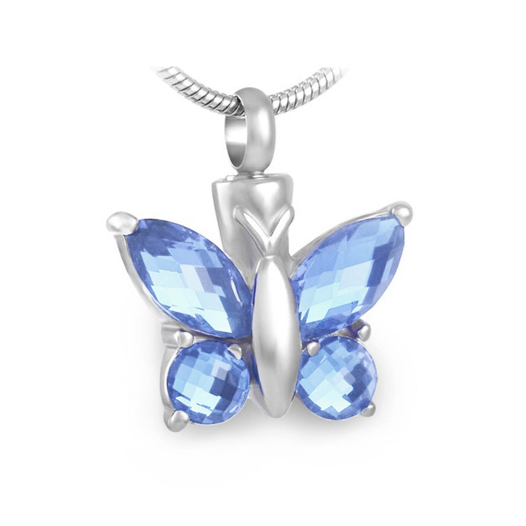 J-7948 - Cut Glass Butterfly - Pendant with Chain Blue