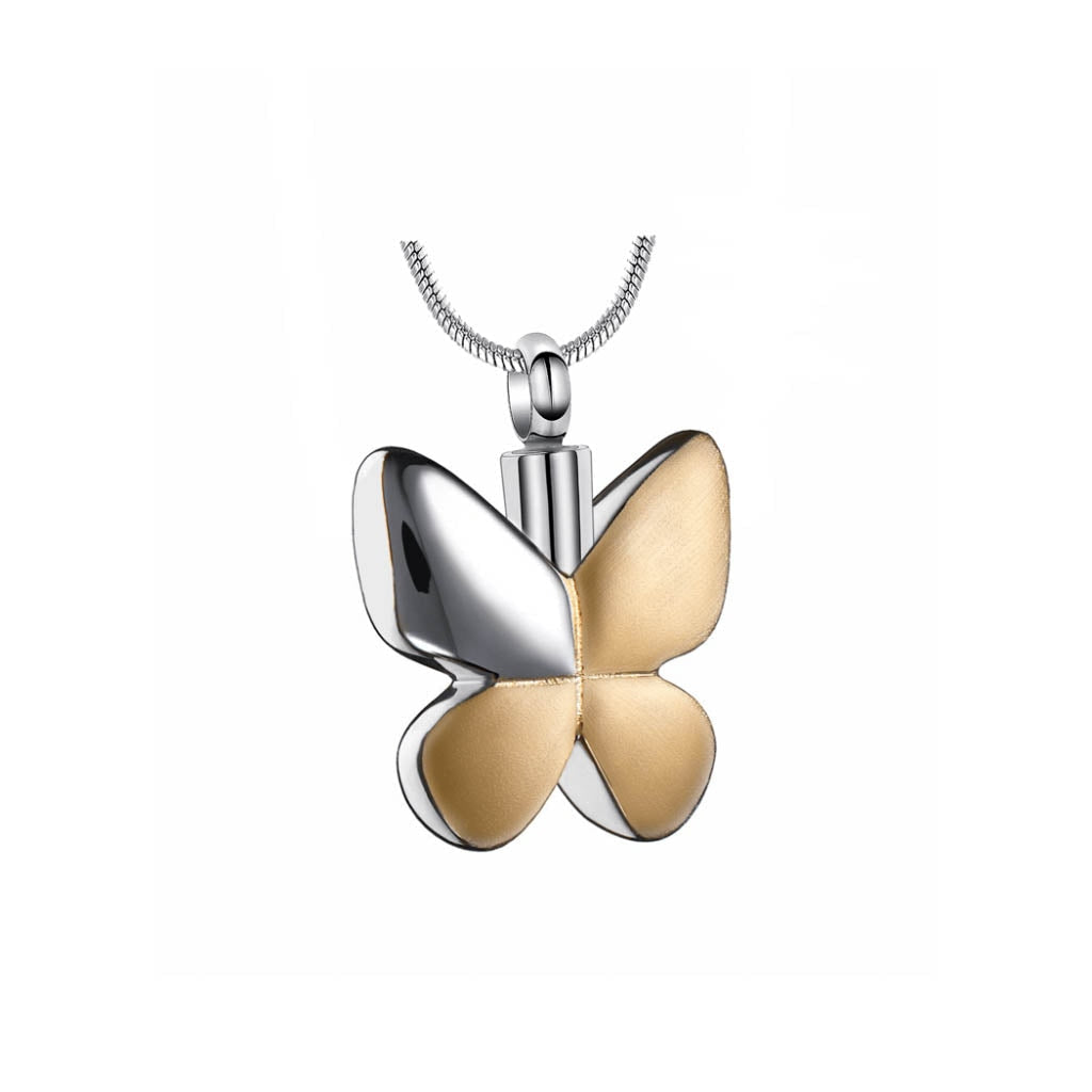 J-7950 - Double Tone Butterfly - Silver & Gold-tone - Pendant with Chain