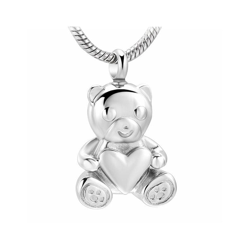J-800 - Teddy Bear - Pendant with Chain - Silver