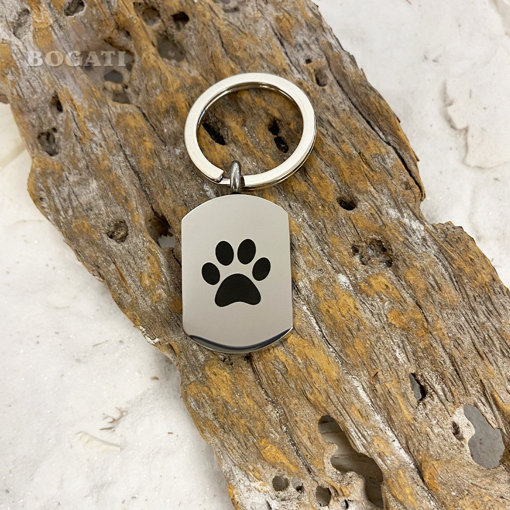 Black Pawprint Dog Tag Keychain