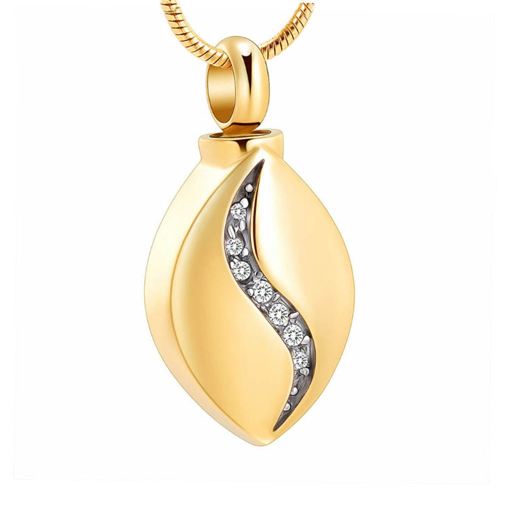 J-8470 - Undulating Crystals Teardrop - Pendant with Chain - Gold