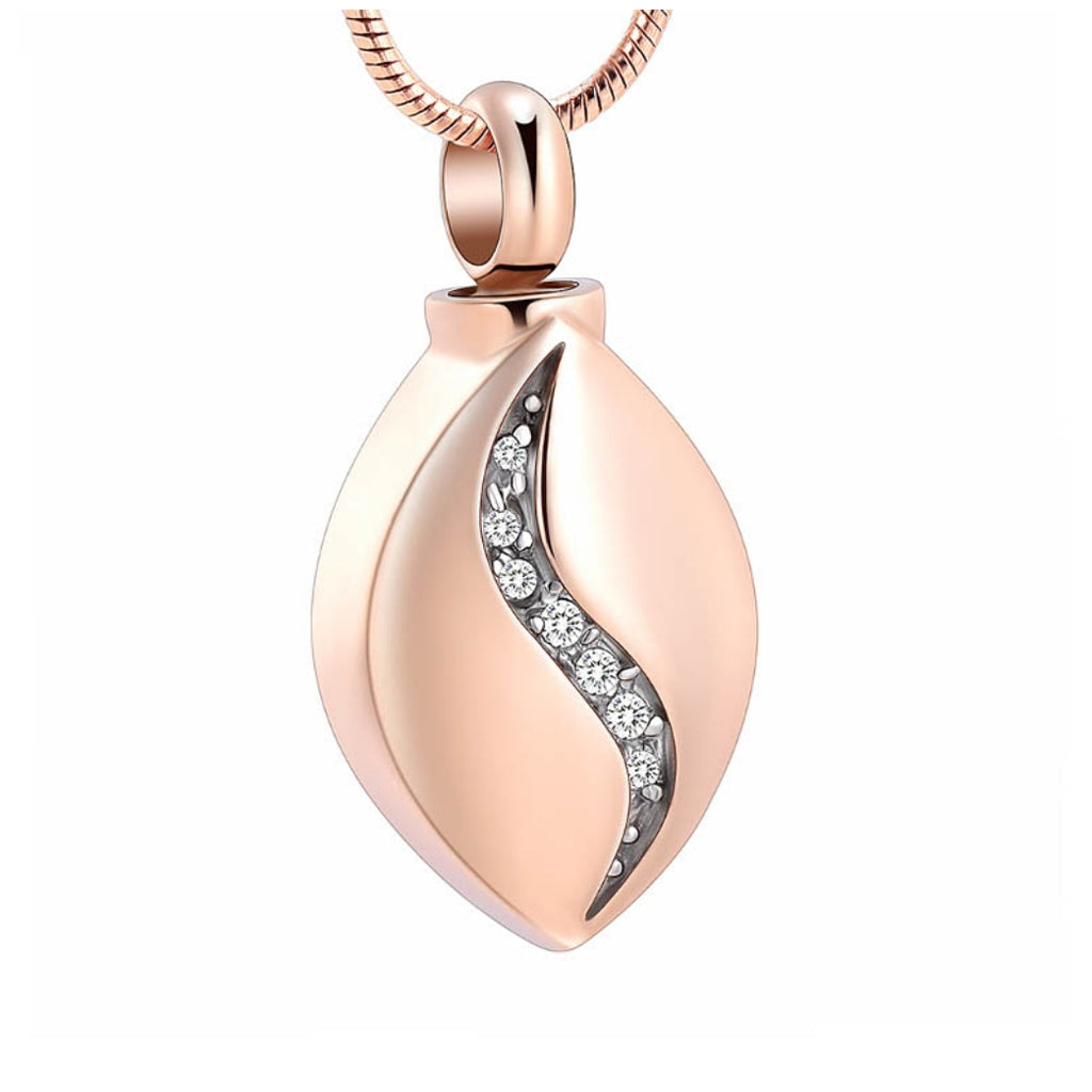 J-8470 - Undulating Crystals Teardrop - Pendant with Chain - Rose Gold