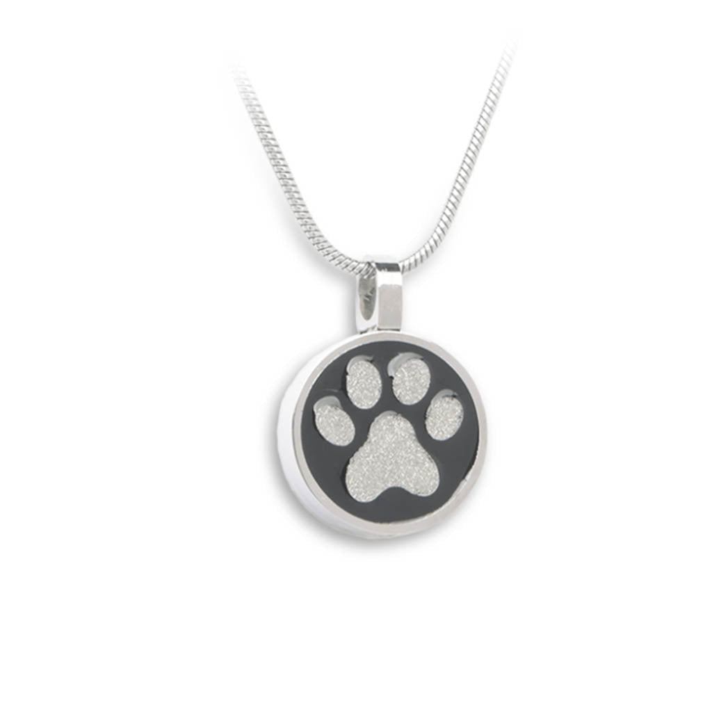 J-886 - Circle with Paw Print - Pendant with Chain - Silver