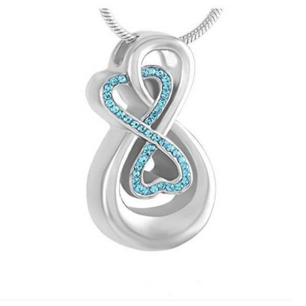 J-993 - Double Infinity with Blue Stones - Silver-tone - Pendant with Chain