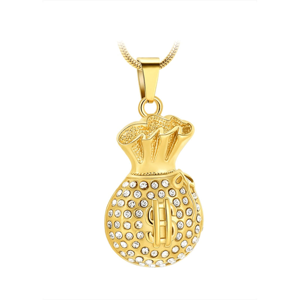 CLEARANCE - J-998 Bejeweled Money Bag - Pendant with Chain