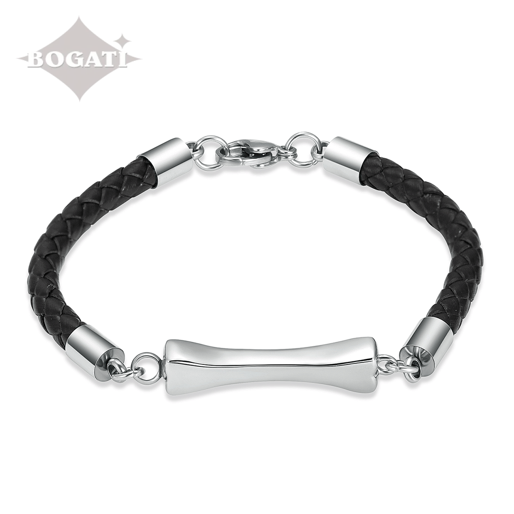 CLEARANCE - J-BRAC-16 - Black Braided Bracelet with Dog Bone