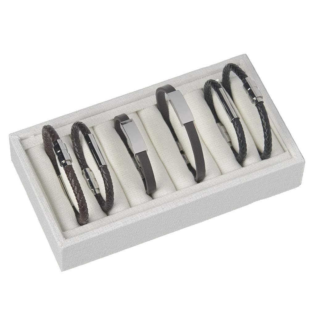 Bundle of Black and White Leather Bracelets Black & White Leather Bracelet & Wristband in Rock Style Set main image 2