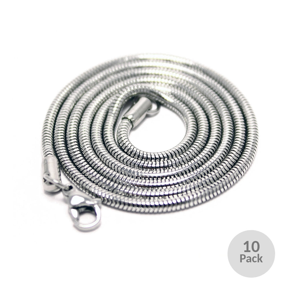 Silver-tone Snake Chain - 1.5mm x 24″ Length - pack of 10