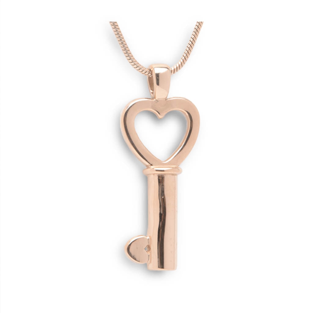 J-199 - Rose Gold Key with Heart - Pendant with Chain