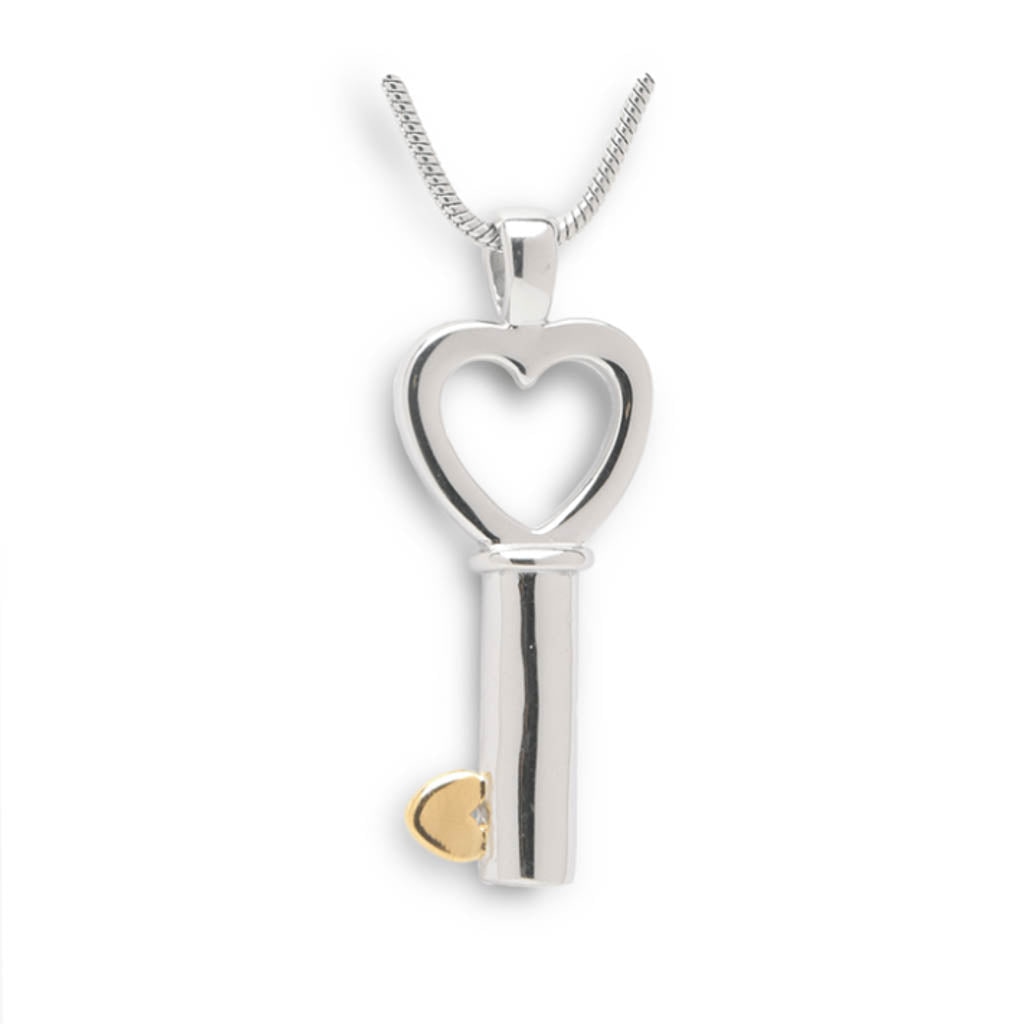J-199 - Silver Key with Gold Heart - Pendant with Chain