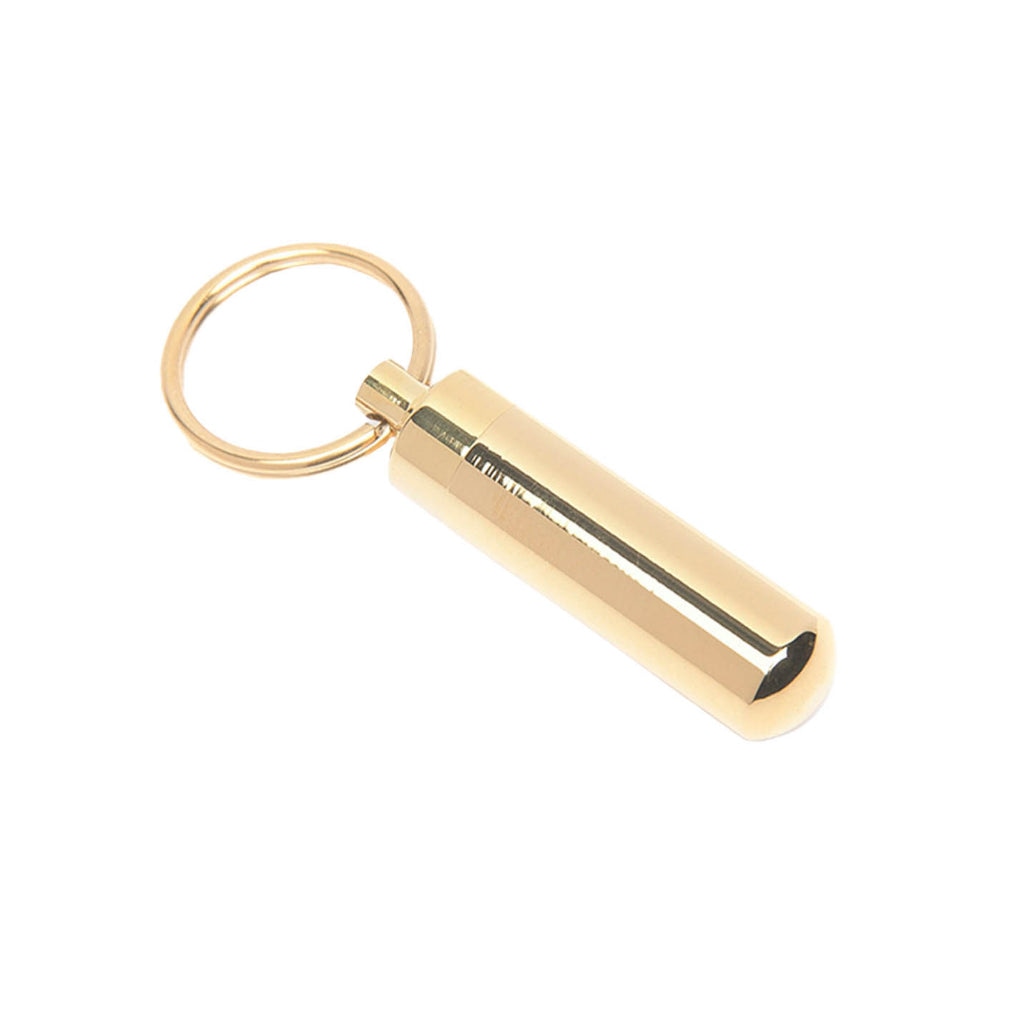 J-168 - Cylinder with Glass Insert - Gold-tone - Keychain