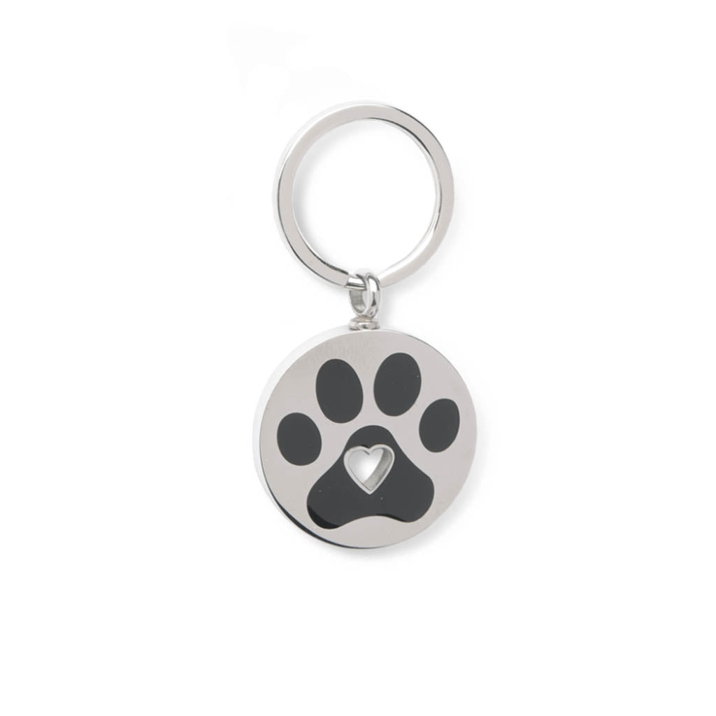 J-132 - Paw Circle with Heart - Silver-tone - Keychain