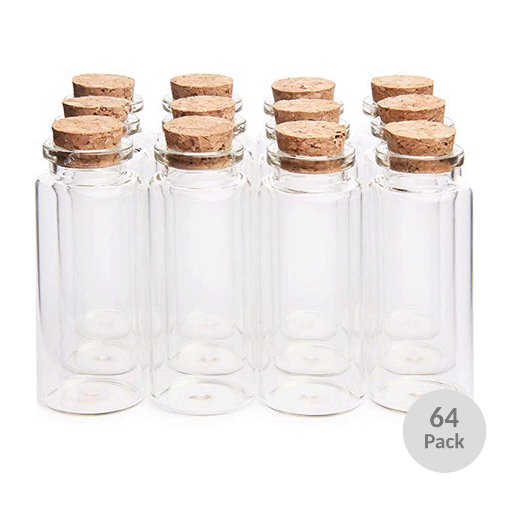 Mini Glass Vials with Cork Stoppers - 10ml - 64 piece PACK