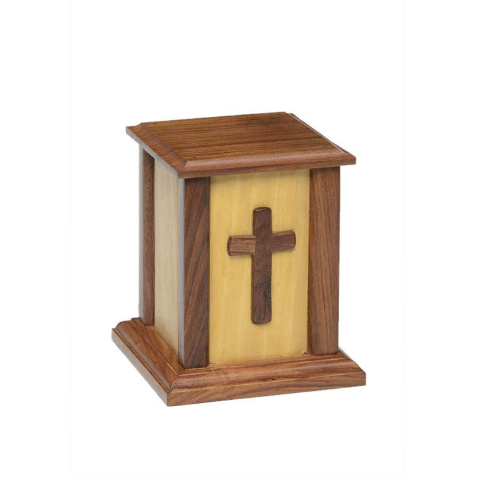 CLEARANCE - SMALL Rustic Wooden Urn -NM-CC2- with Cross