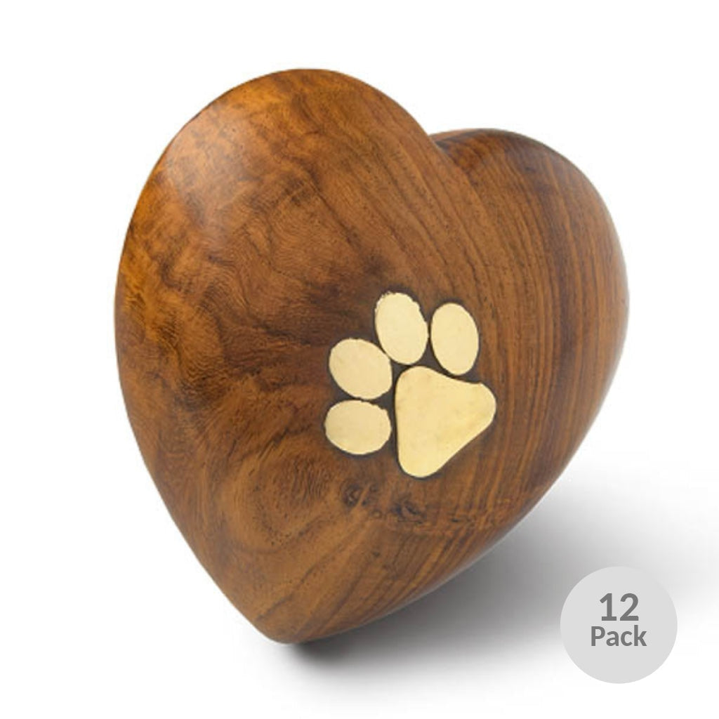 KEEPSAKE Rosewood Heart Urn with Brass Paw print - Pack of 12