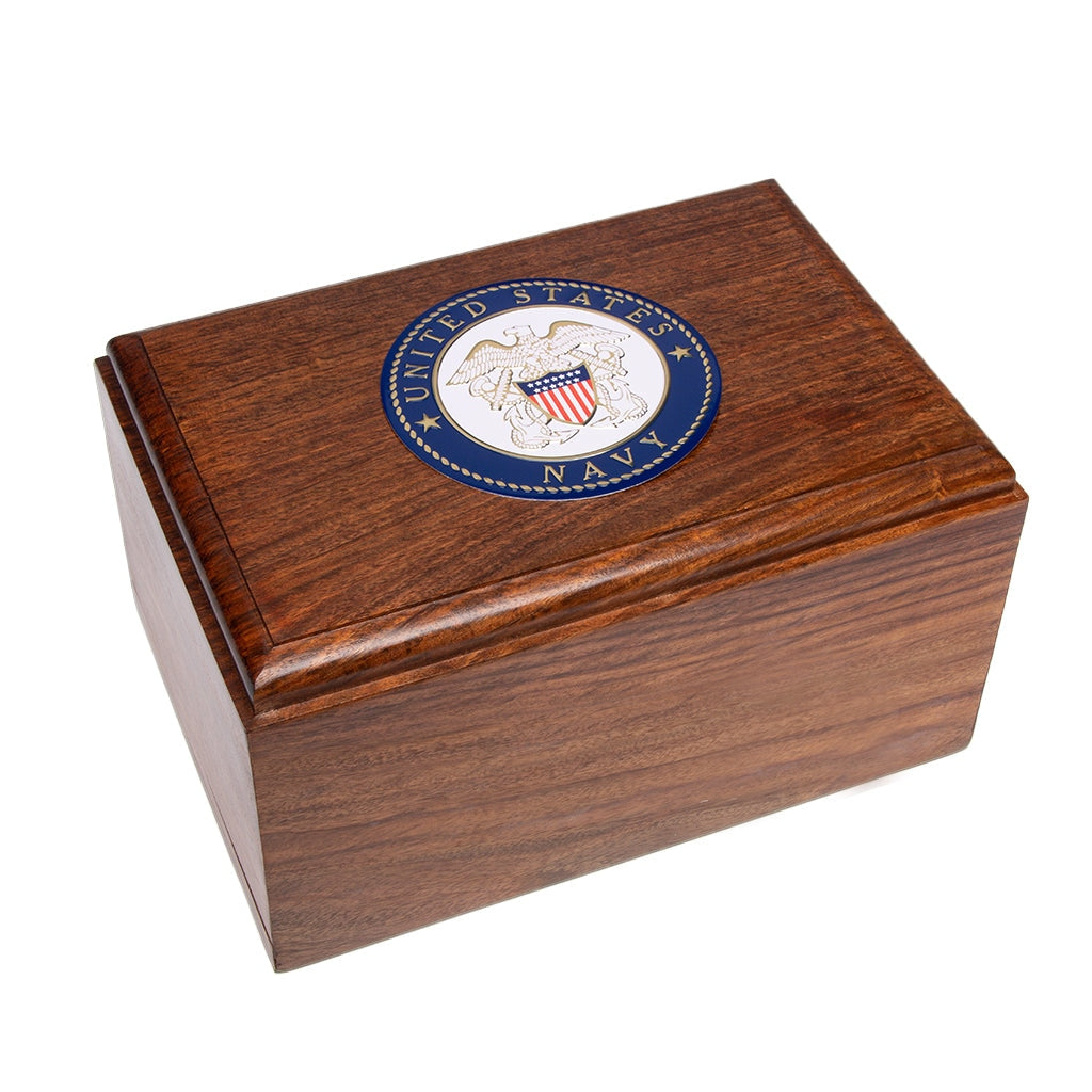ADULT Rosewood Urn -2805- Bevel Edge with US Military Emblem Navy