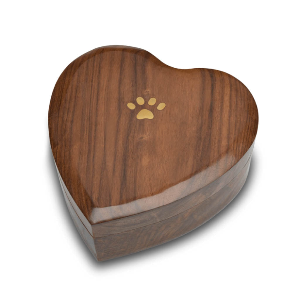 CLEARANCE MEDIUM - Rosewood Heart Box with Lid - Brass Paw Inlay