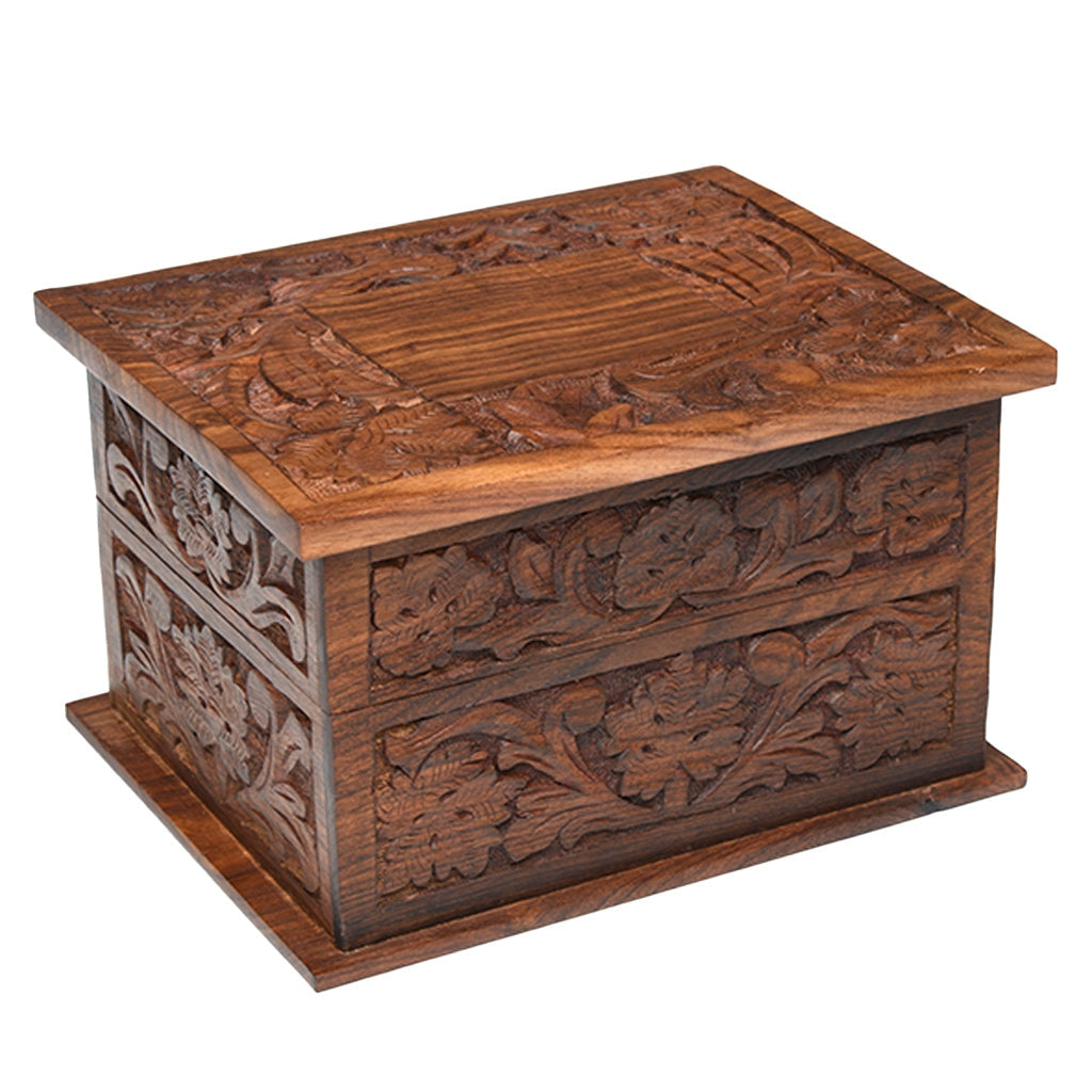 ADULT - Rosewood Memory Box Urn - Rustic look - Leaf Design