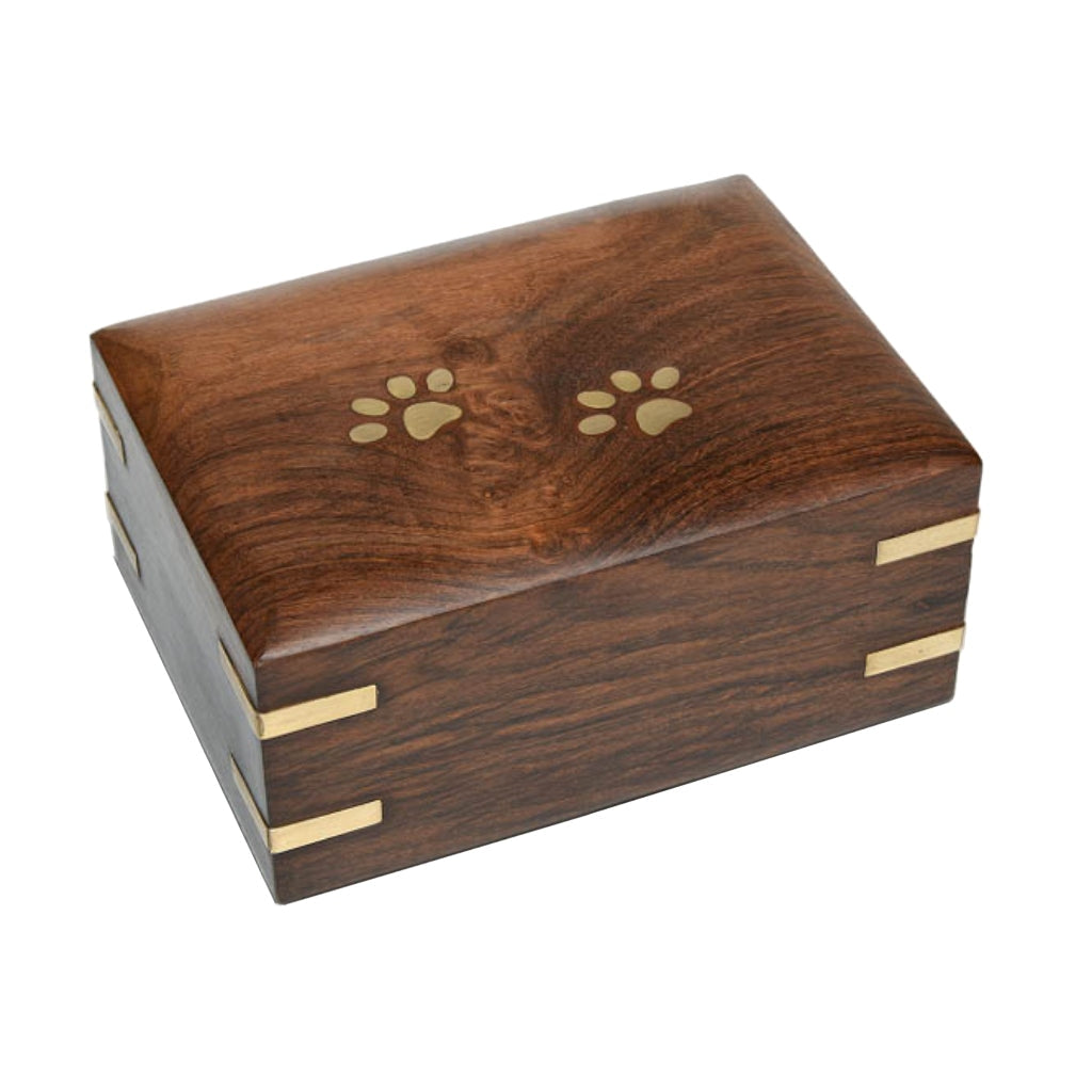 MEDIUM - Rosewood Pet Urn RW-PP with Brass Paws and Corners -Case of 16