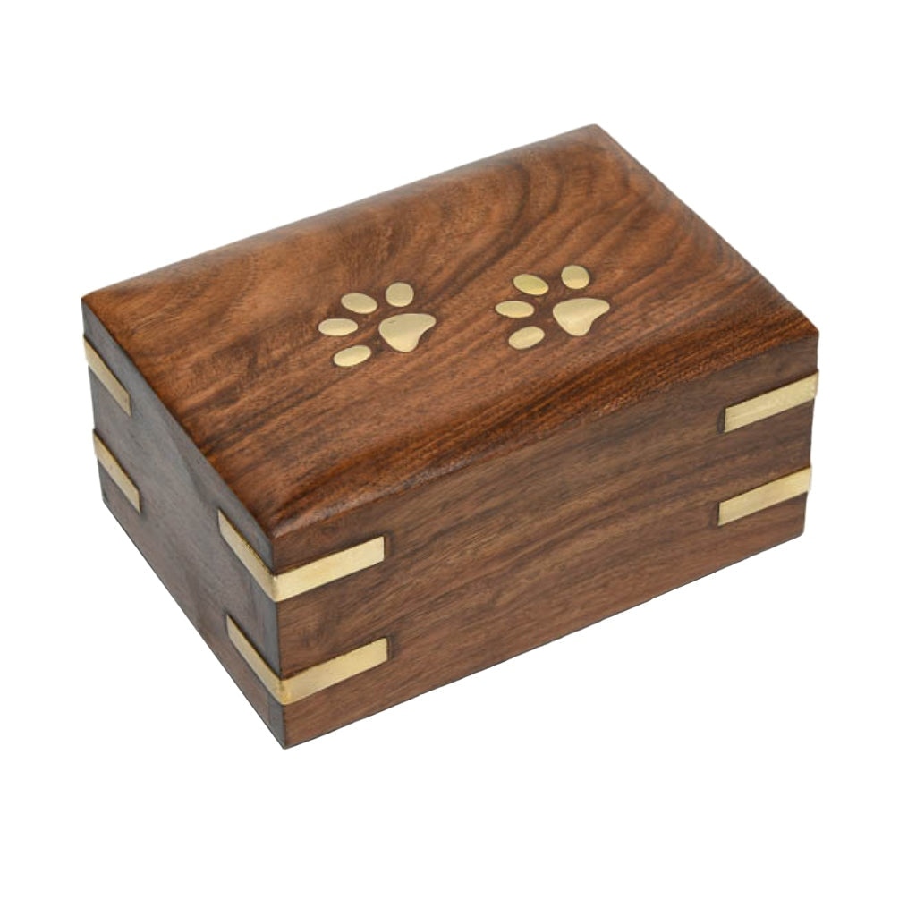 SMALL - Rosewood Pet Urn RW-PP with Brass Paws and Corners - Case of 20