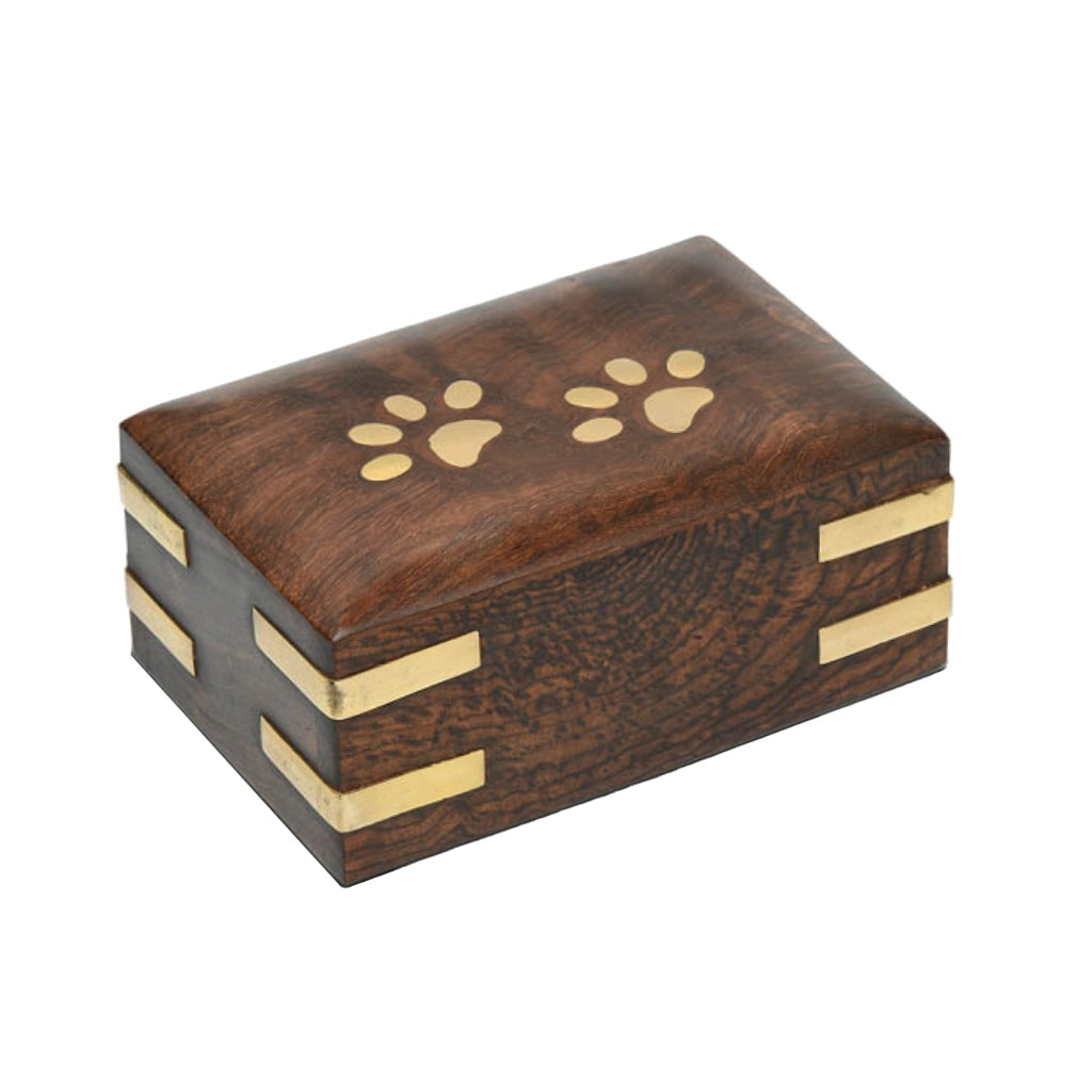 EXTRA SMALL - Rosewood Pet Urn RW-PP with Brass Paws and Corners- Case of 48