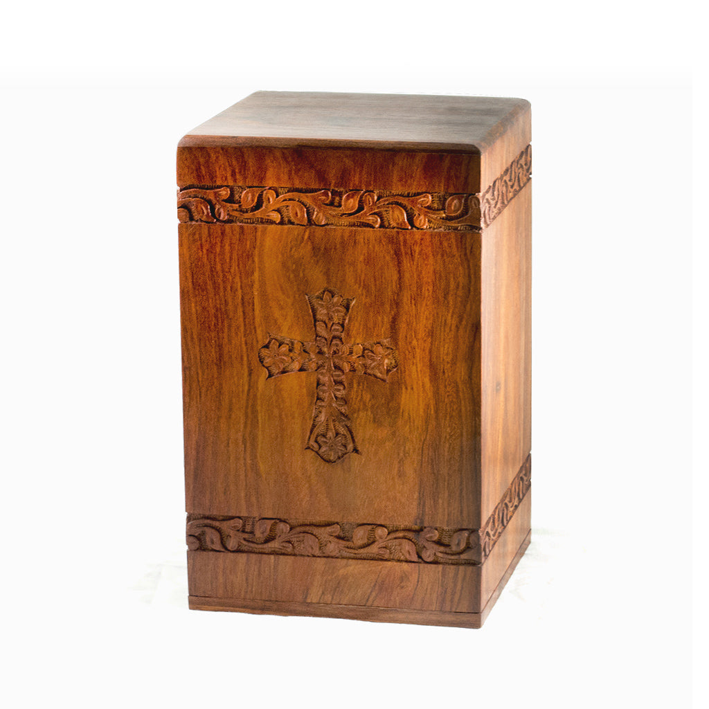 IMPERFECT SELECTION - Rosewood Tower Urn -2733- Hand-Carved Cross