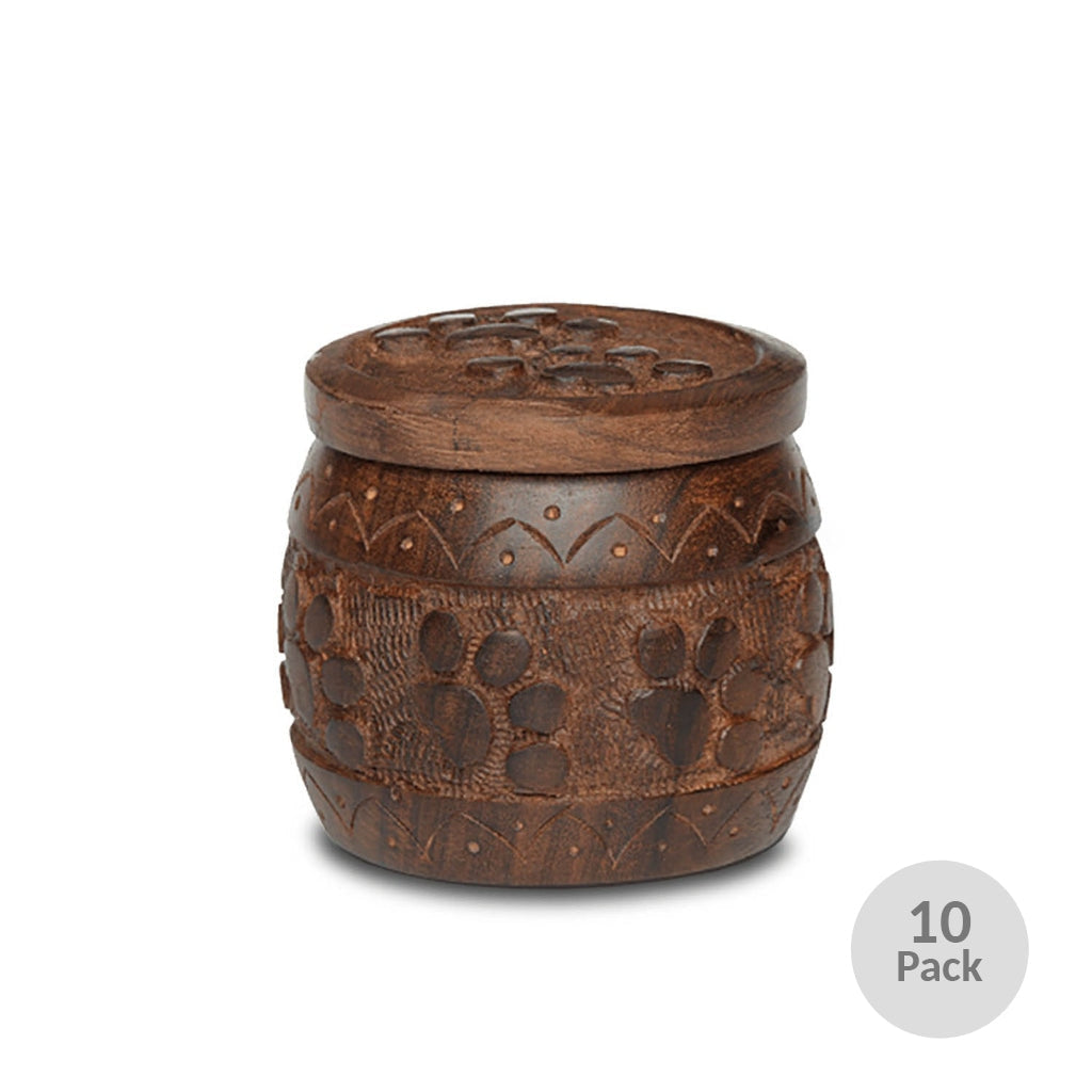 CLEARANCE - EXTRA SMALL Rosewood “Paw Pot” Urn -WA0017- Hand-Carved Paw Prints - 10 Pack