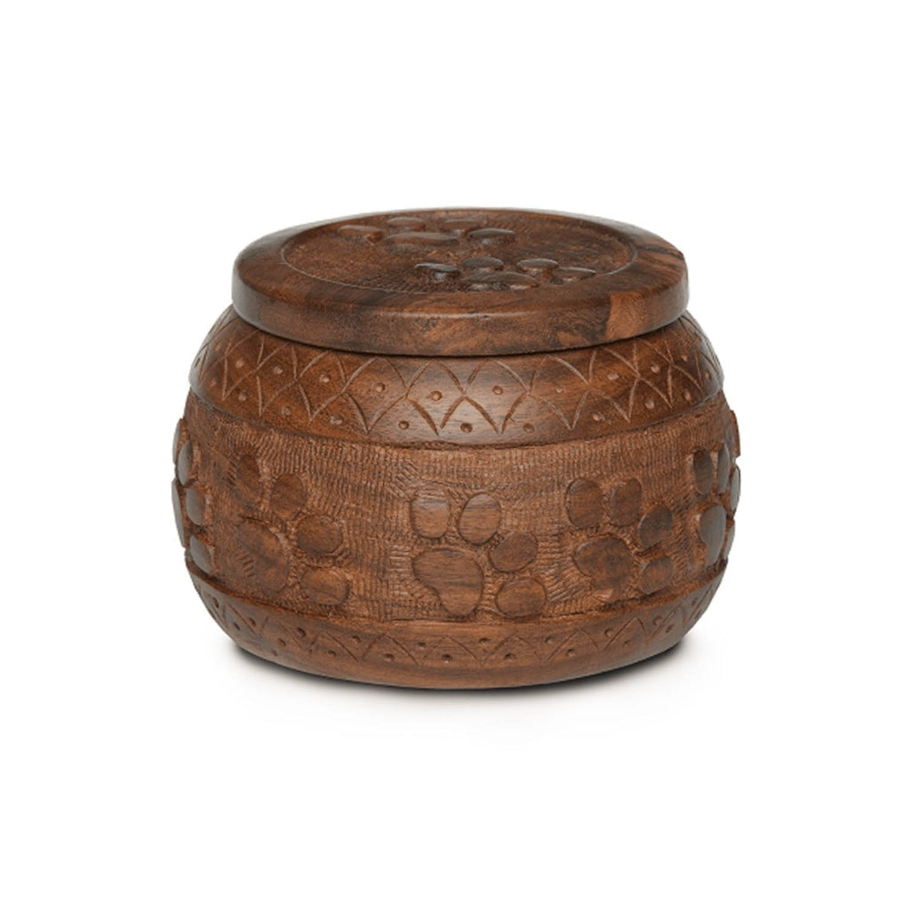 CLEARANCE - SMALL Rosewood “Paw Pot” Urn -WA0027- Hand-Carved Paw Prints