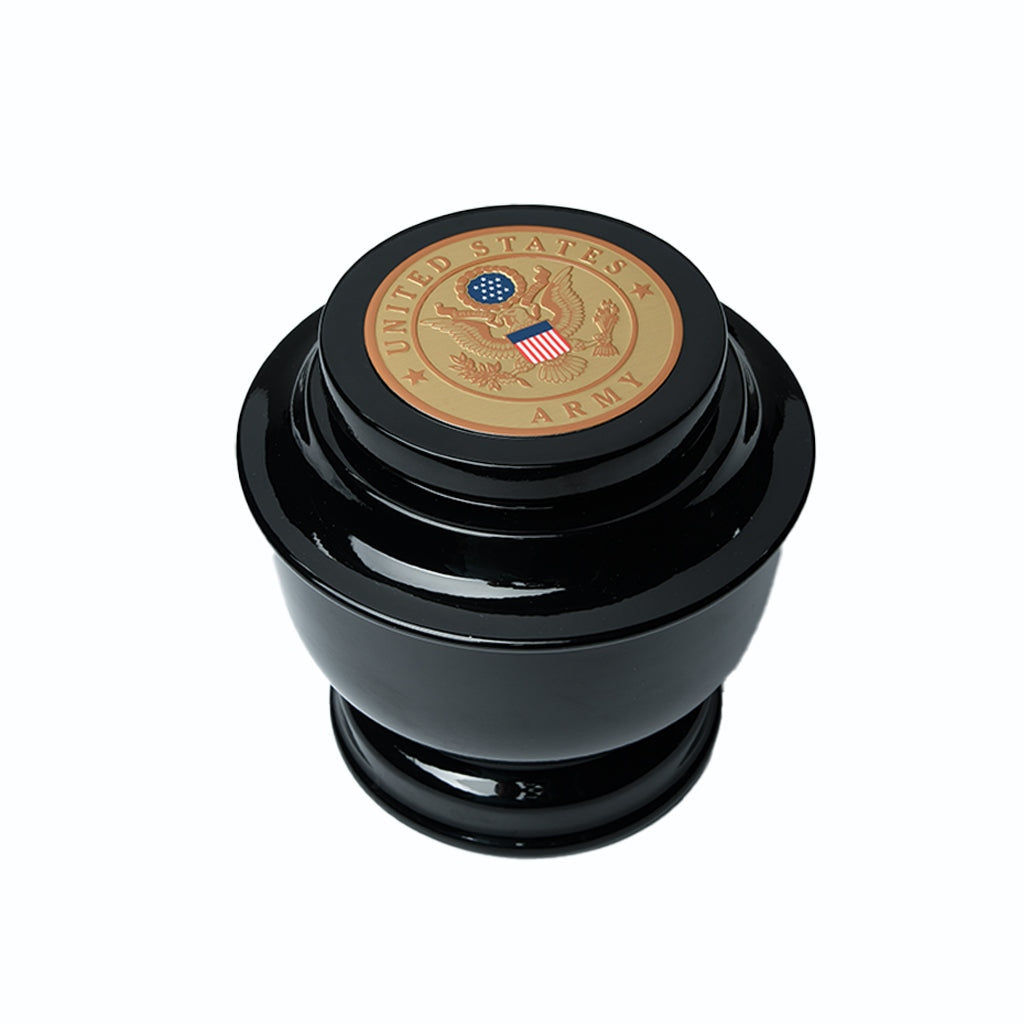ADULT - Simple Alloy Urn -5-5050- Black with Military Emblem Army