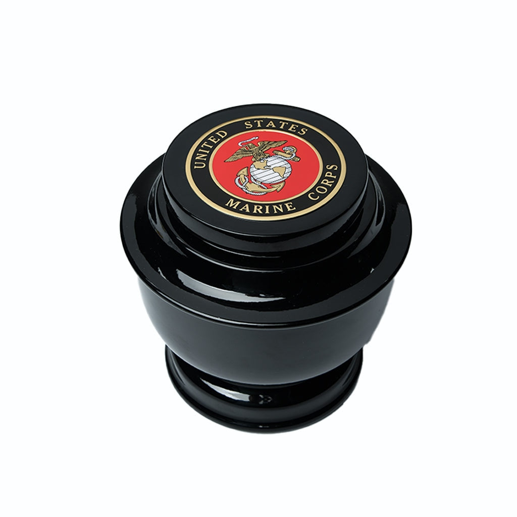 ADULT - Simple Alloy Urn -5-5050- Black with Military Emblem Marine Corps
