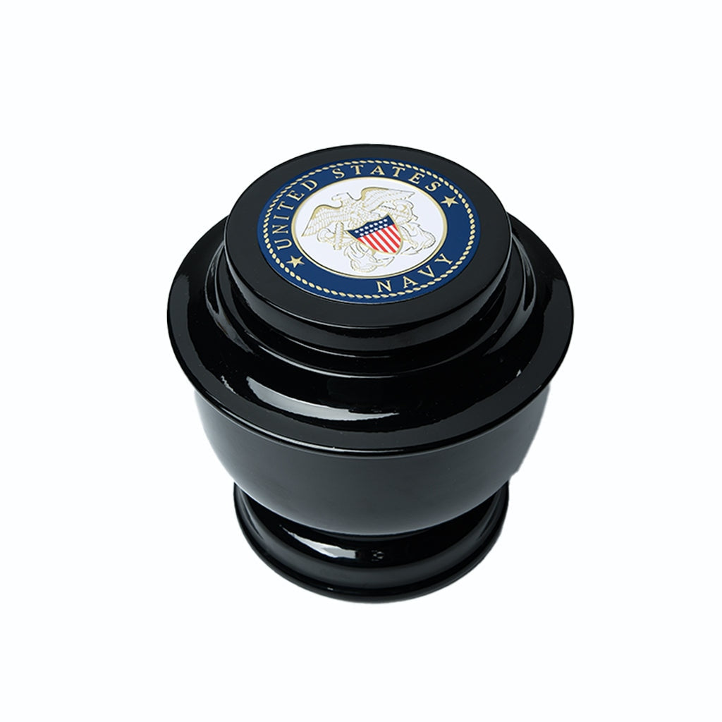 ADULT - Simple Alloy Urn -5-5050- Black with Military Emblem Navy