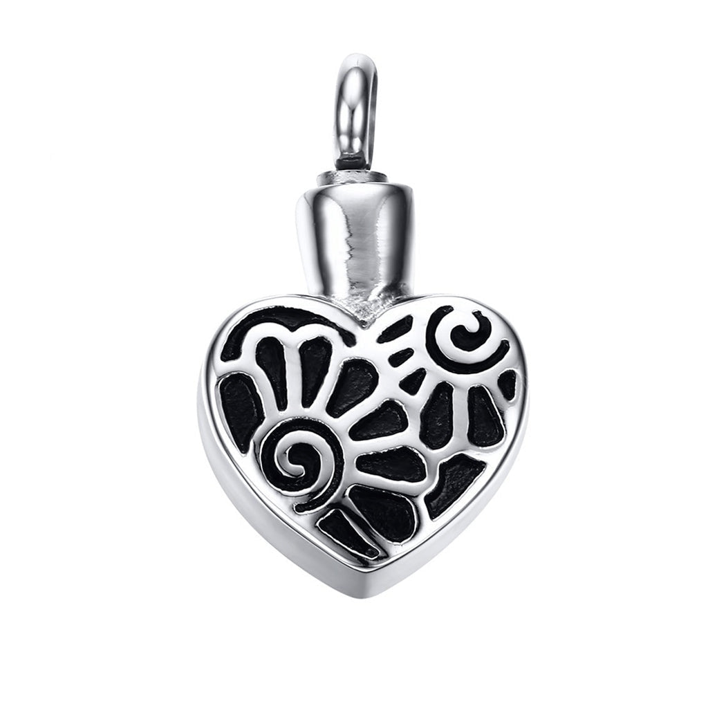 J-021 - Flower Heart - Silver-tone - Pendant with Chain