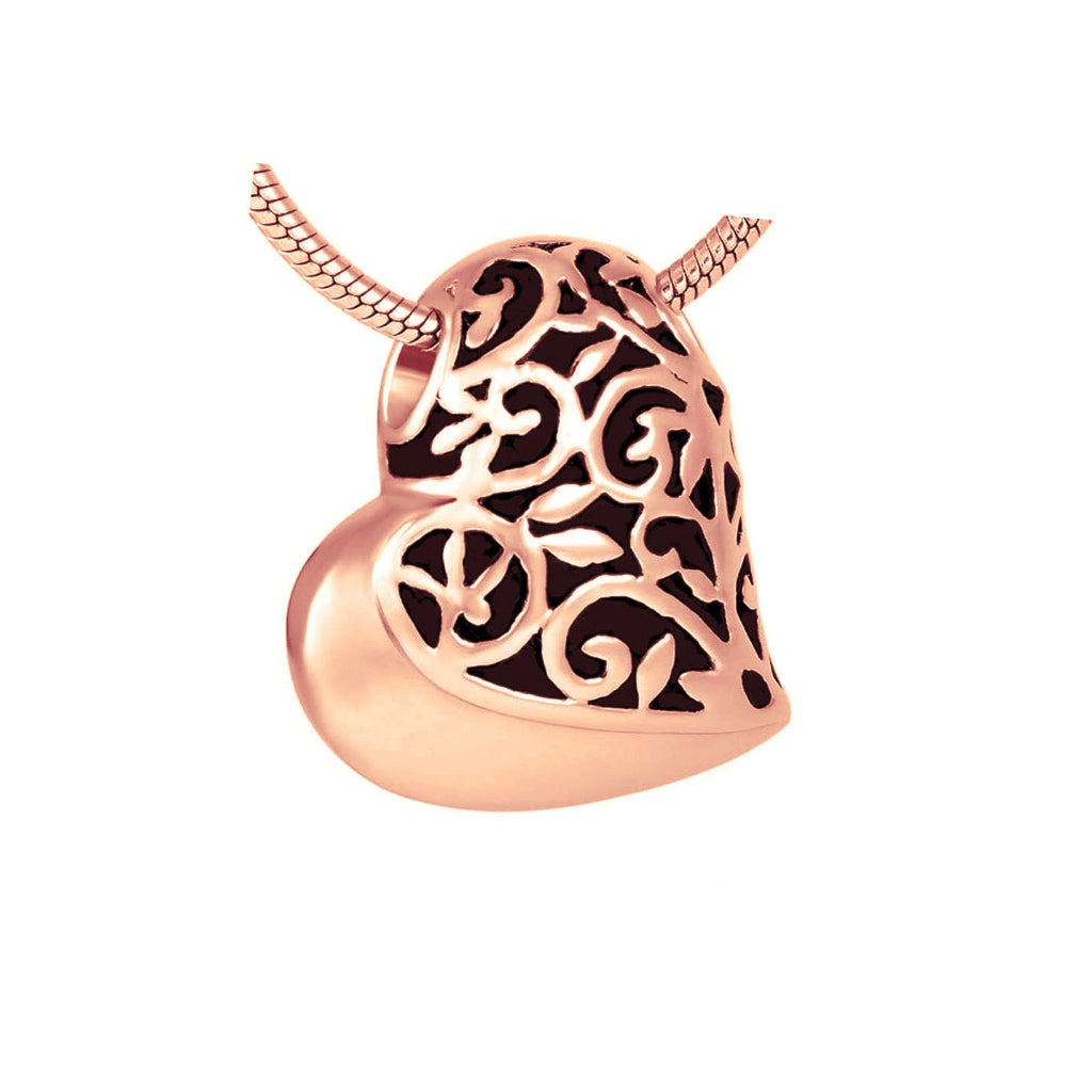 J-432 - Filigree Heart - Pendant with Chain - Rose Gold