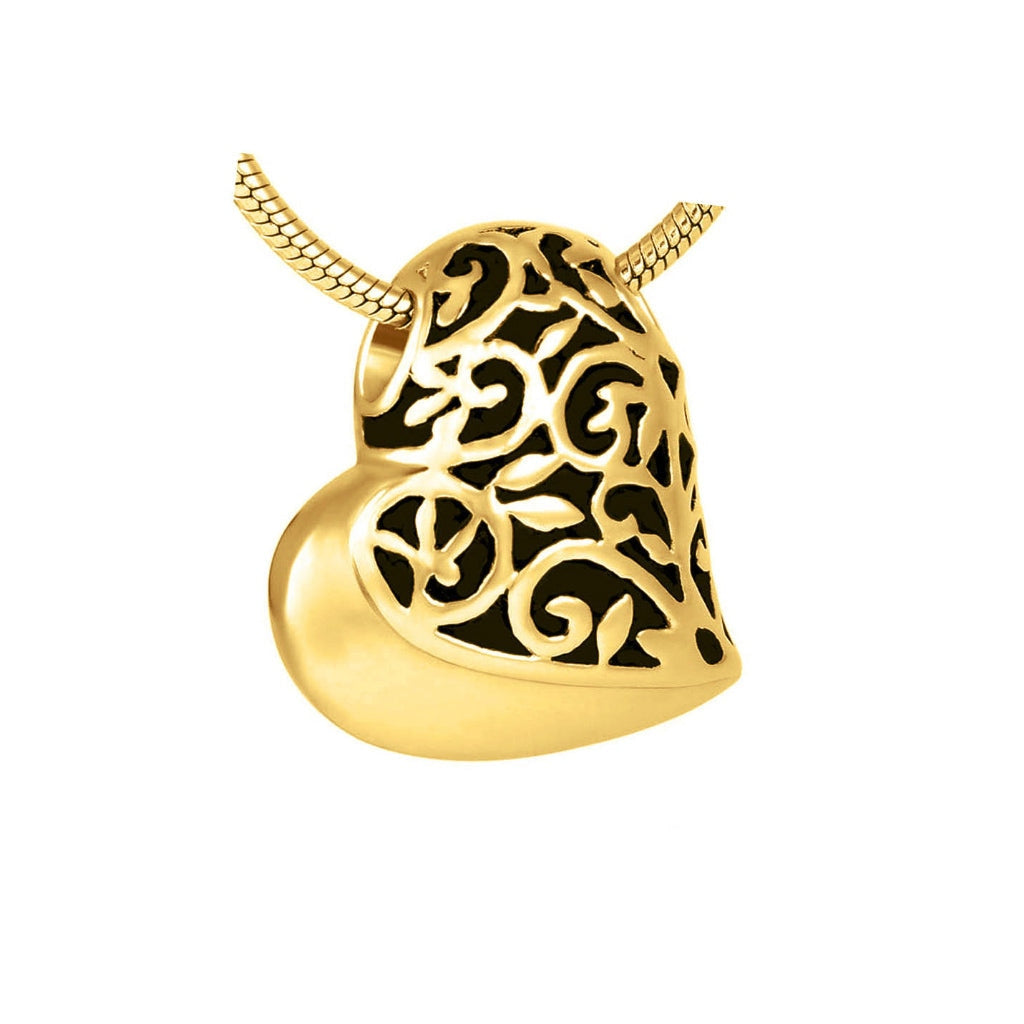 J-432 - Filigree Heart - Pendant with Chain - Gold