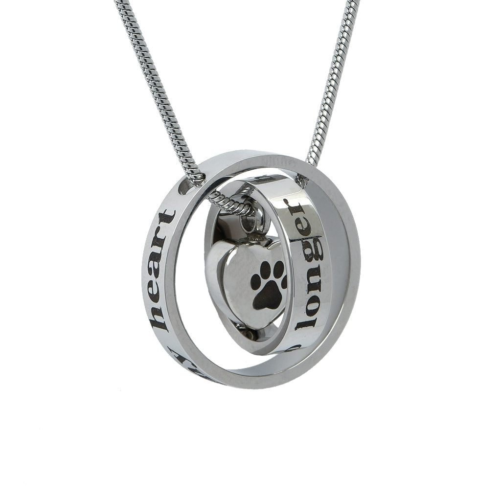 J-500 - Intertwining Rings with Heart-Paw Charm - Pendant with Chain - Silver