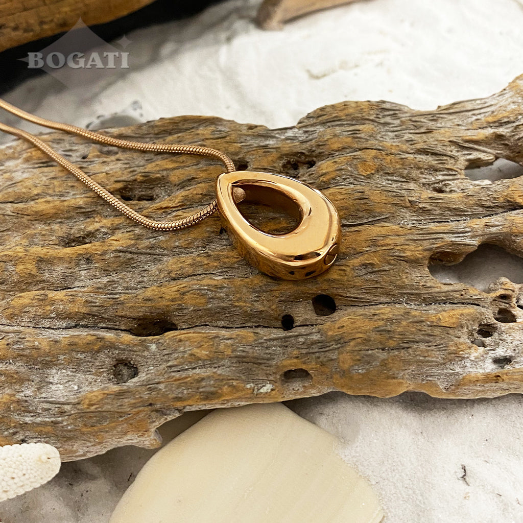 J-575 - Rounded Teardrop - Rose Gold-tone - Pendant with Chain