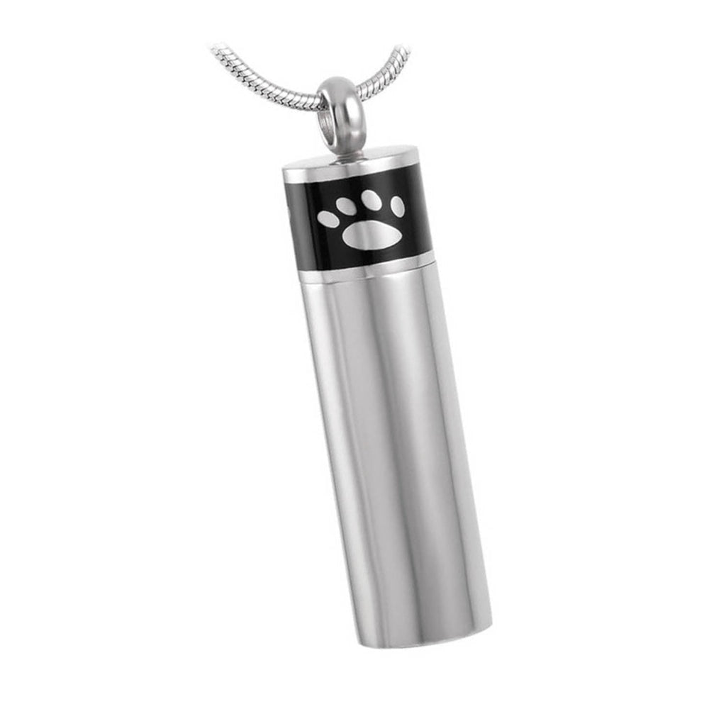 J-1278 - Banded Paw Print Cylinder - Silver-tone - Pendant with Chain