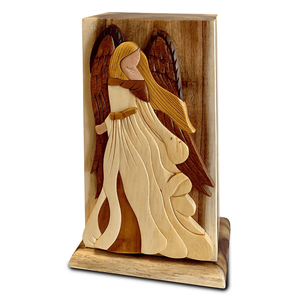 CLEARANCE - SMALL Hardwood Urn with Winged Angel